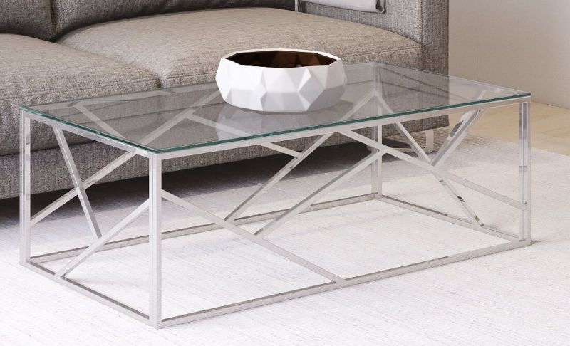 Product photograph of Lewis Glass And Chrome Coffee Table from Choice Furniture Superstore.
