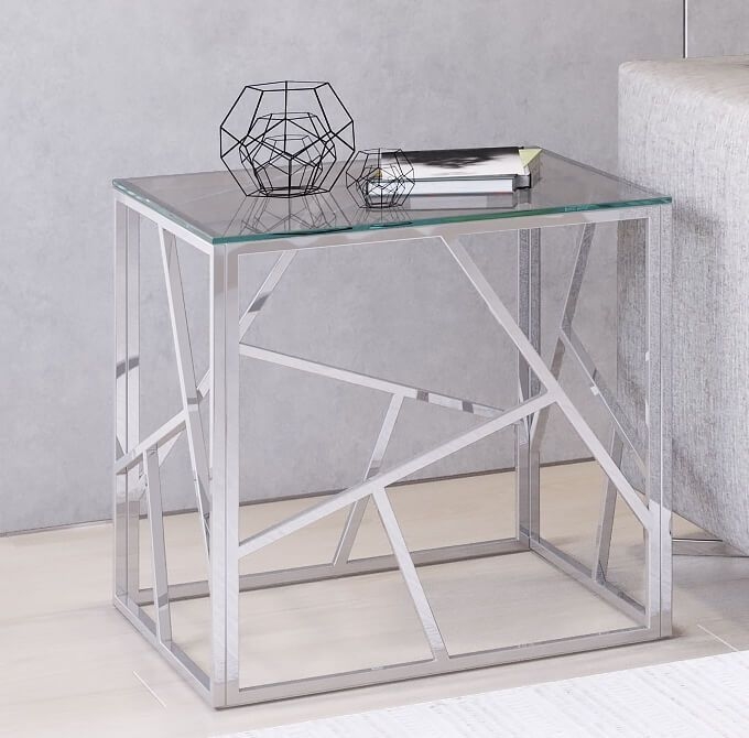 Product photograph of Kieta Glass And Chrome Side Table from Choice Furniture Superstore.