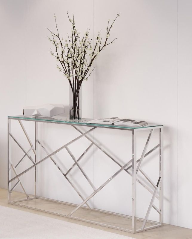 Product photograph of Lewis Glass And Chrome Console Table from Choice Furniture Superstore.