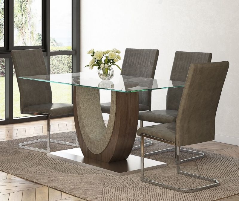 Product photograph of Hedley 6 Seater Dining Table - Walnut And Glass from Choice Furniture Superstore.