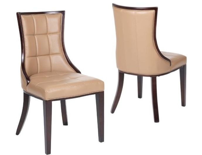 Product photograph of Paris Taupe Dining Chair Leather - Faux Pu With Brown Legs And High Gloss Side Trims from Choice Furniture Superstore.