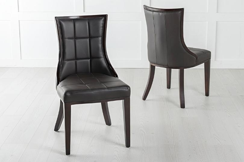 Product photograph of Paris Brown Dining Chair Leather - Faux Pu With Brown Legs And High Gloss Side Trims from Choice Furniture Superstore.
