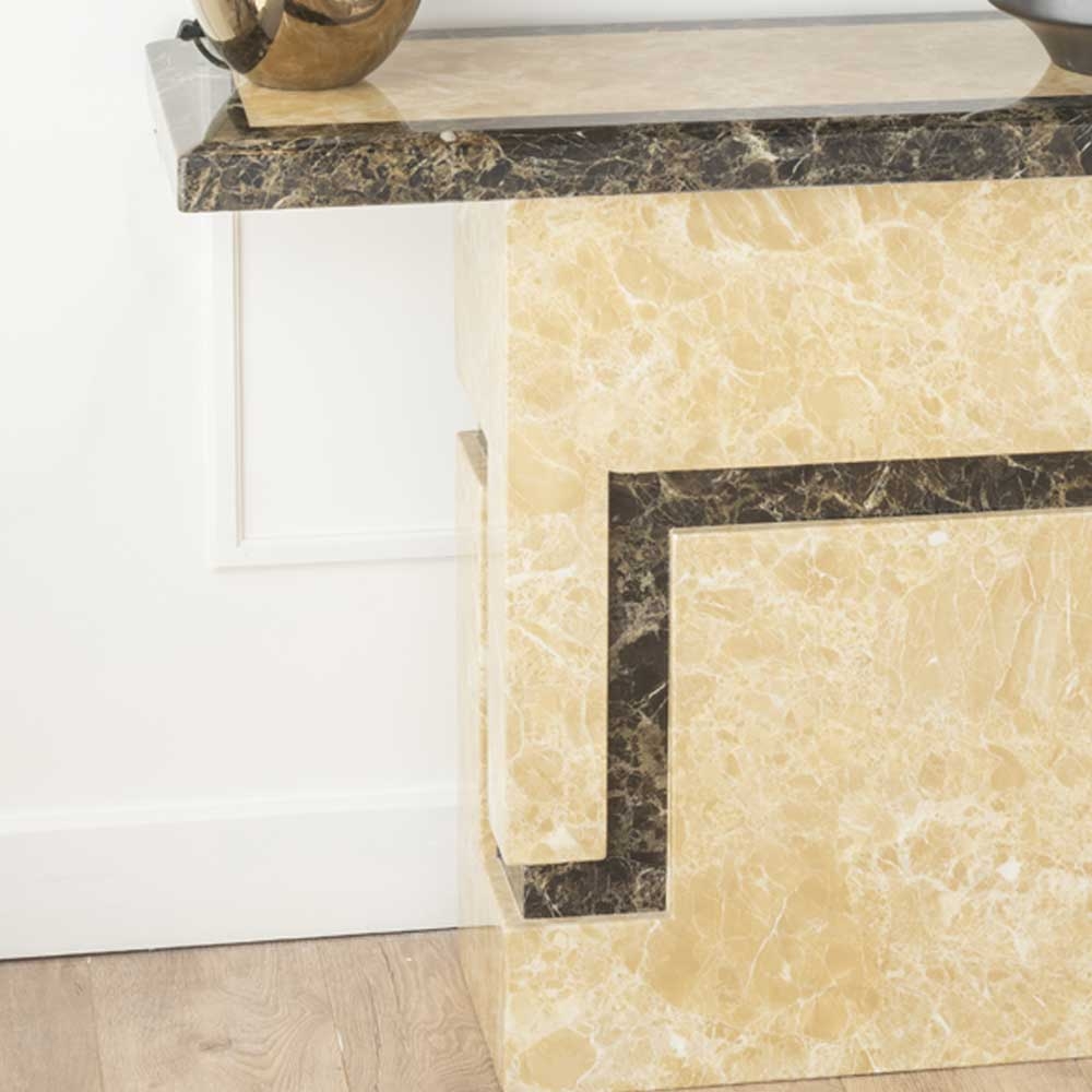 Product photograph of Venice Marble Console Table Cream Rectangular Top With Pedestal Base from Choice Furniture Superstore.