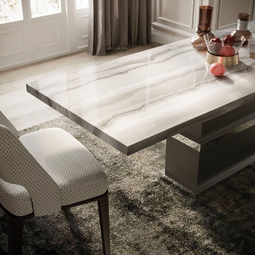 Product photograph of Stone International Saturn Light Dining Table - Marble And Polished Stainless Steel from Choice Furniture Superstore.