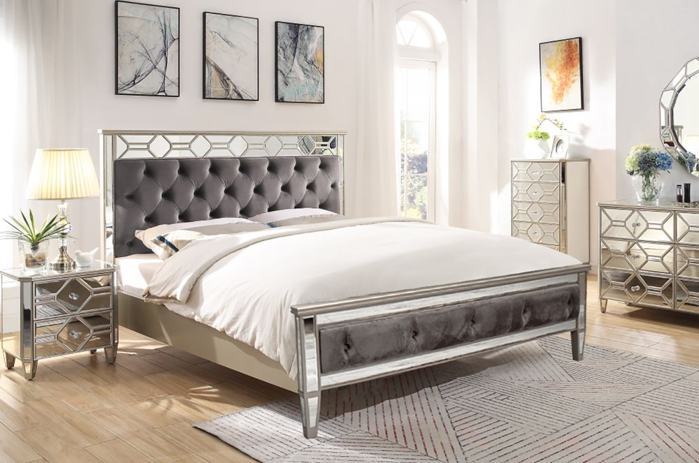 Product photograph of Vida Living Rosa Geometric Mirrored Bed from Choice Furniture Superstore.