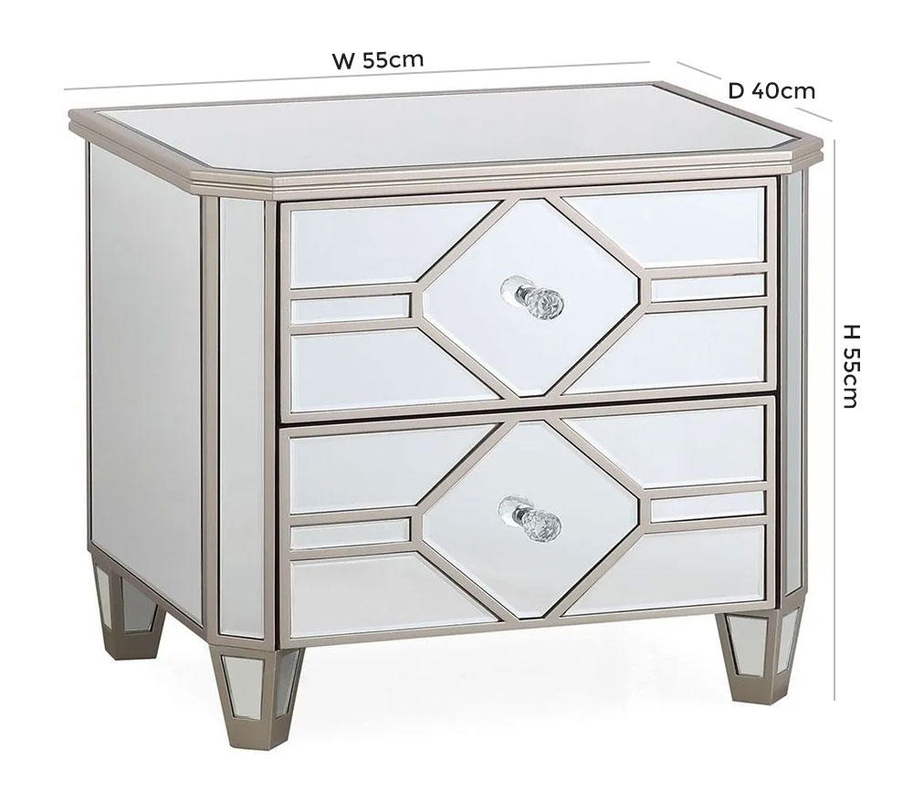 Product photograph of Vida Living Rosa Geometric Mirrored Bedside Table from Choice Furniture Superstore.