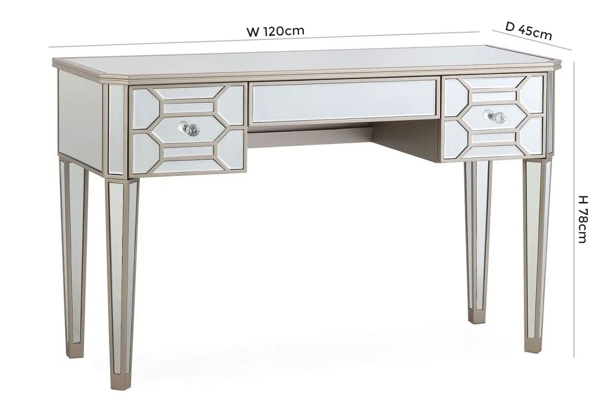 Product photograph of Vida Living Rosa Geometric Mirrored 3 Drawer Dressing Table from Choice Furniture Superstore.