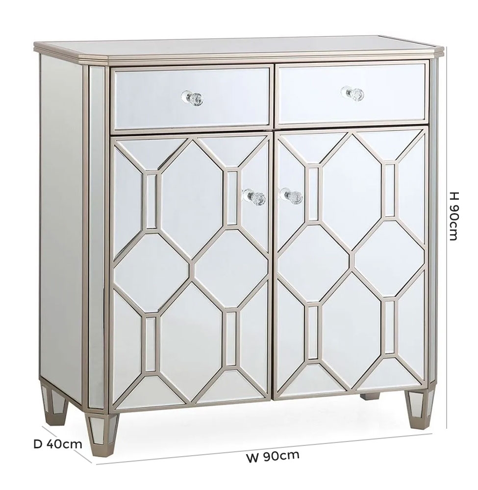 Product photograph of Vida Living Rosa Geometric Mirrored 2 Door 2 Drawer Sideboard from Choice Furniture Superstore.