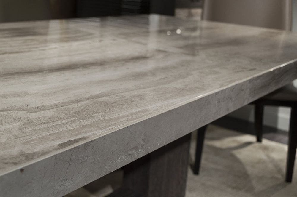Product photograph of Blade Marble Dining Table With Wooden Pedestal Base - Variation Available from Choice Furniture Superstore.