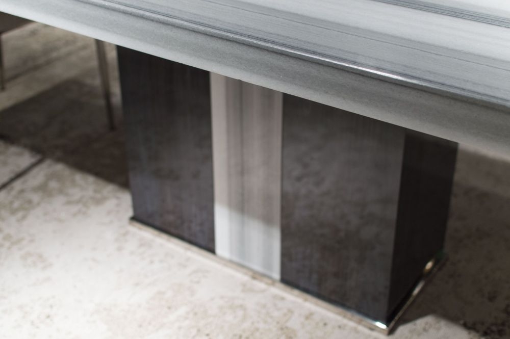 Product photograph of Stone International Kyoto Dining Table - Marble And Polished Stainless Steel from Choice Furniture Superstore.