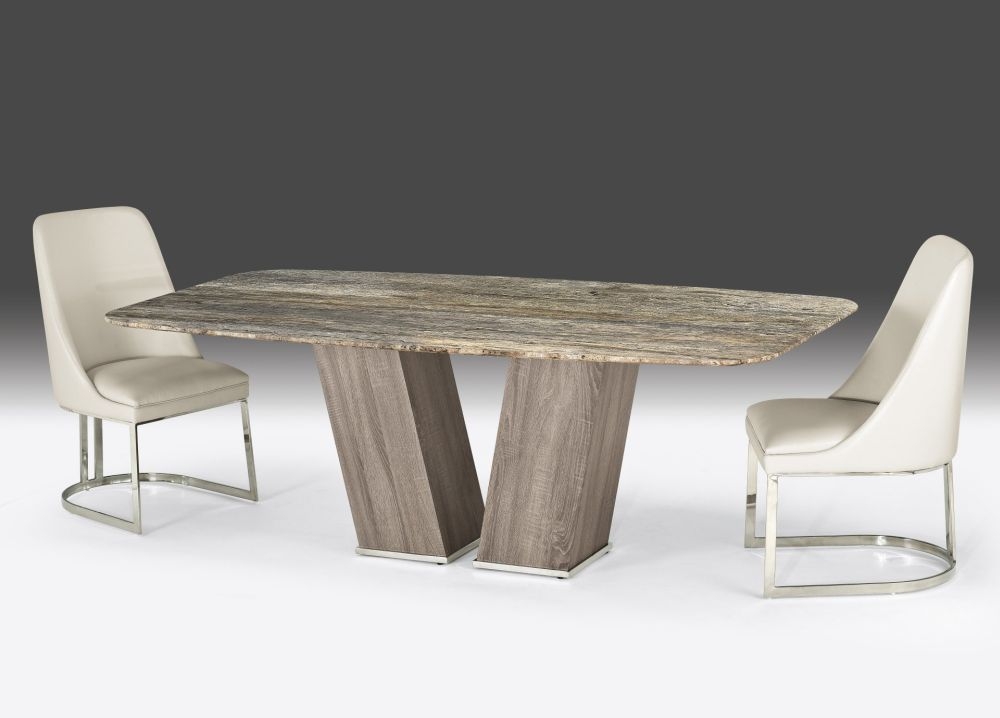 Product photograph of Stone International Vertigo Dining Table - Marble And Polished Stainless Steel from Choice Furniture Superstore.