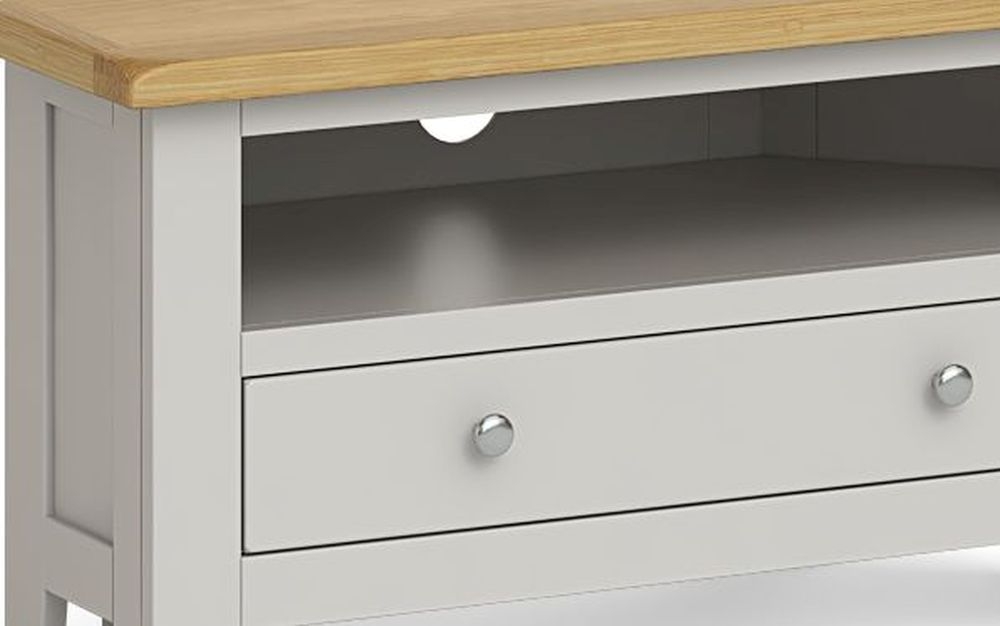Product photograph of Cross Country Grey And Oak Corner Tv Unit 90cm With Storage For Television Upto 32in Plasma from Choice Furniture Superstore.