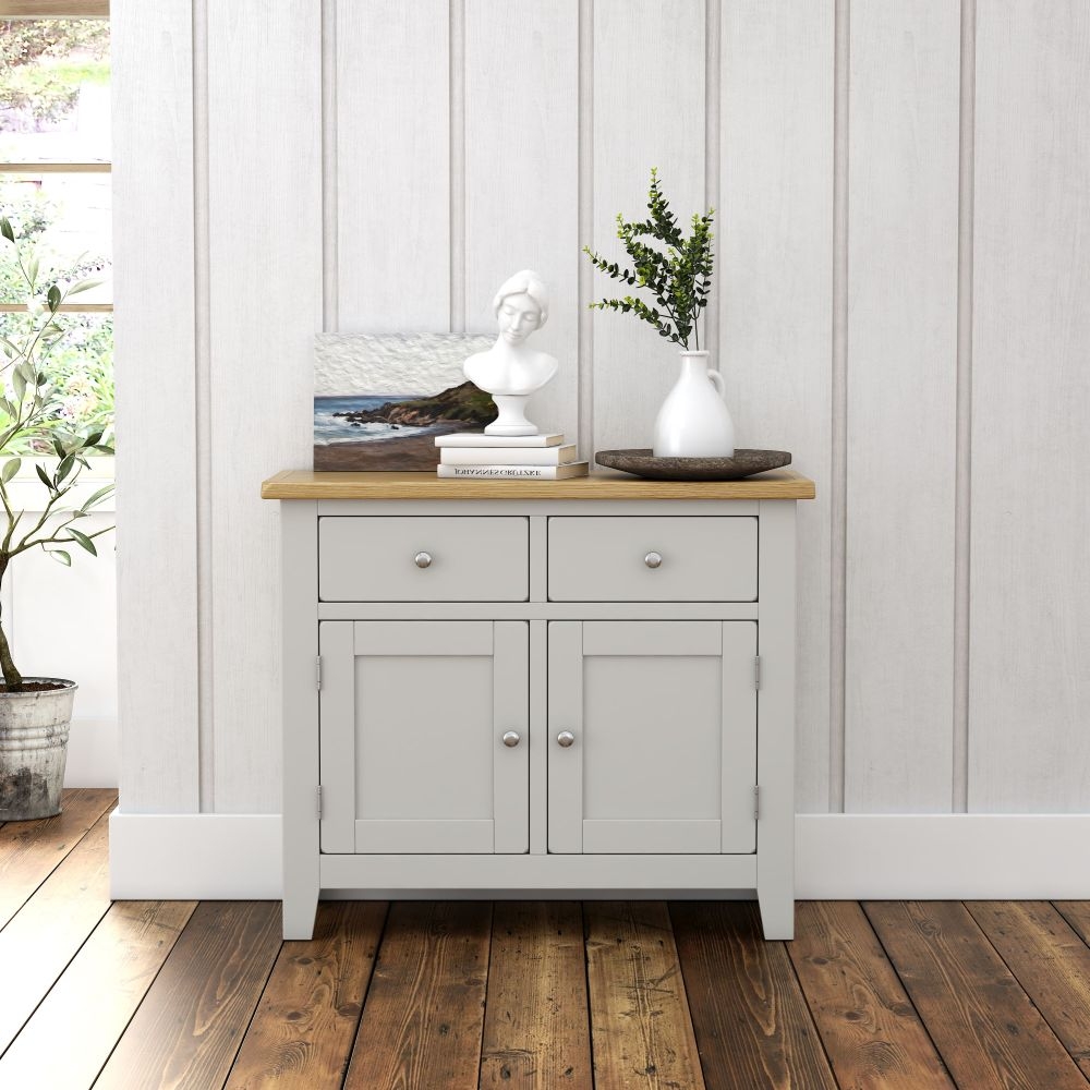 Product photograph of Guilford Country Grey And Oak Small Sideboard With 2 Doors And 2 Drawers from Choice Furniture Superstore.