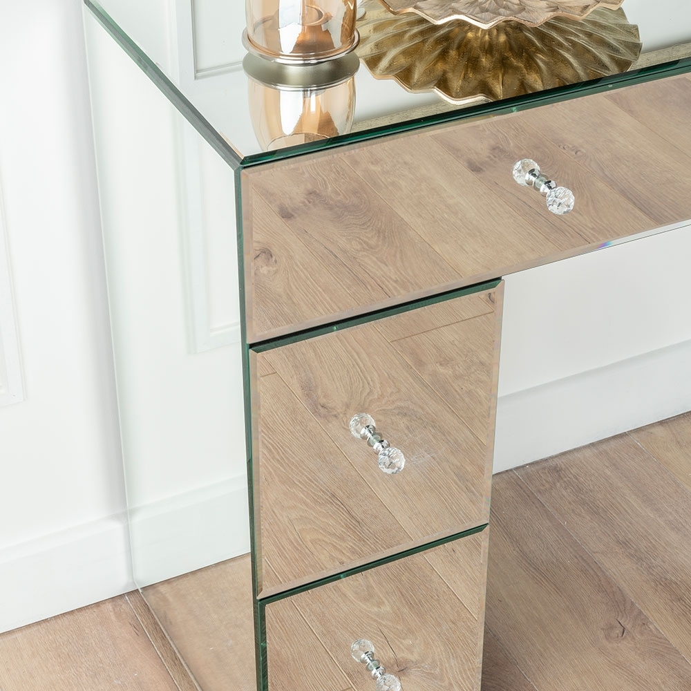 Product photograph of Chelsea Mirrored Kneehole Dressing Table - 6 Drawers from Choice Furniture Superstore.