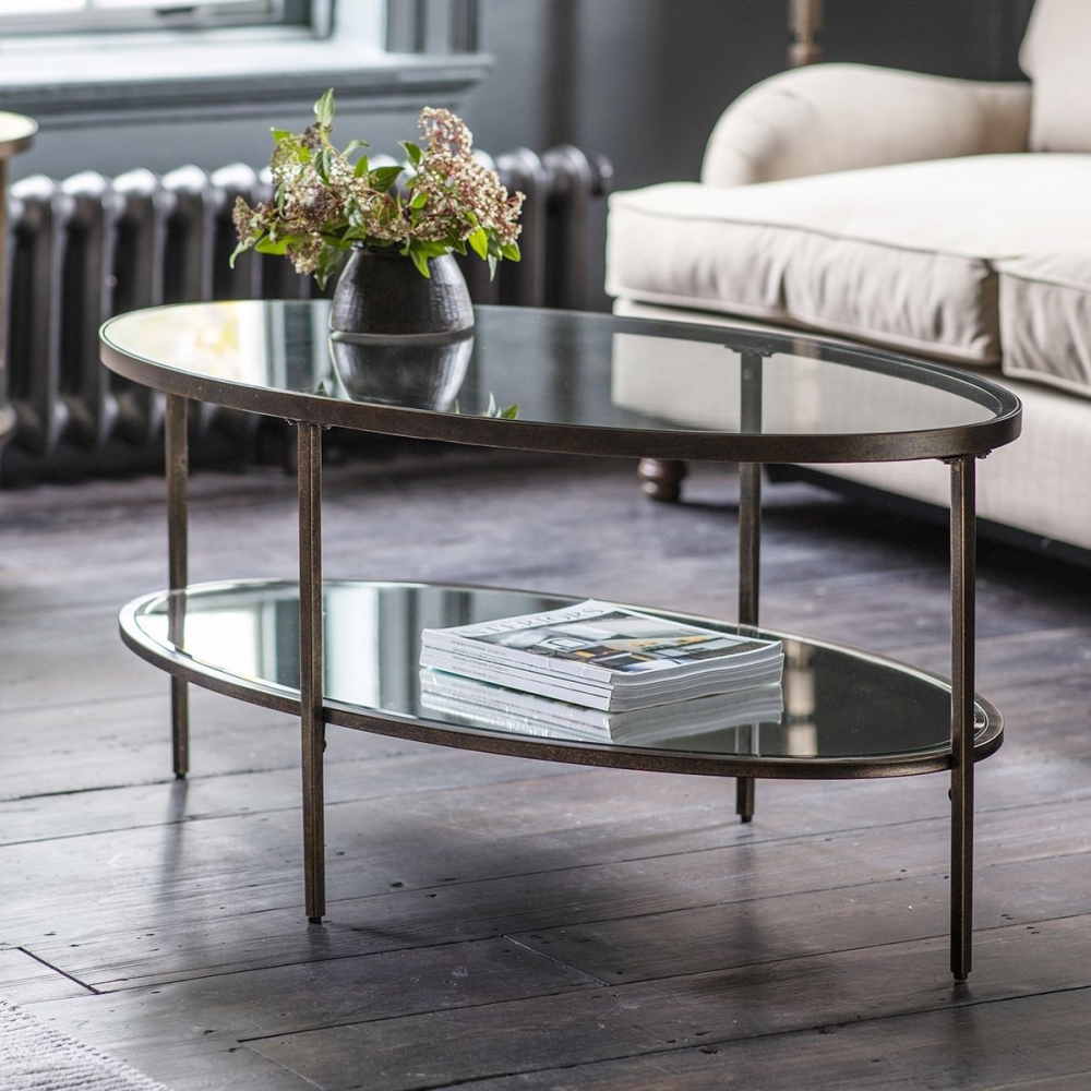 Product photograph of Hudson Glass Top Coffee Table With Brass Trim from Choice Furniture Superstore.