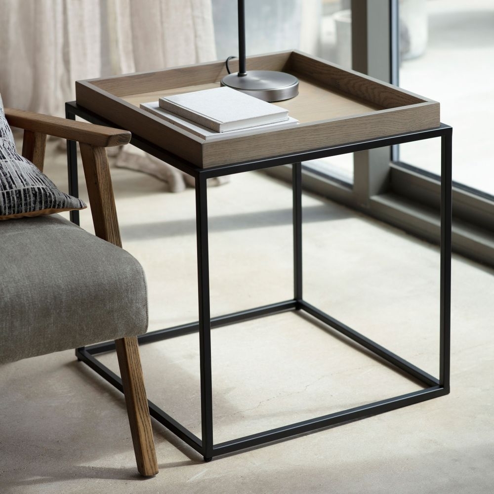 Product photograph of Trent Grey Oak Tray Side Table from Choice Furniture Superstore.