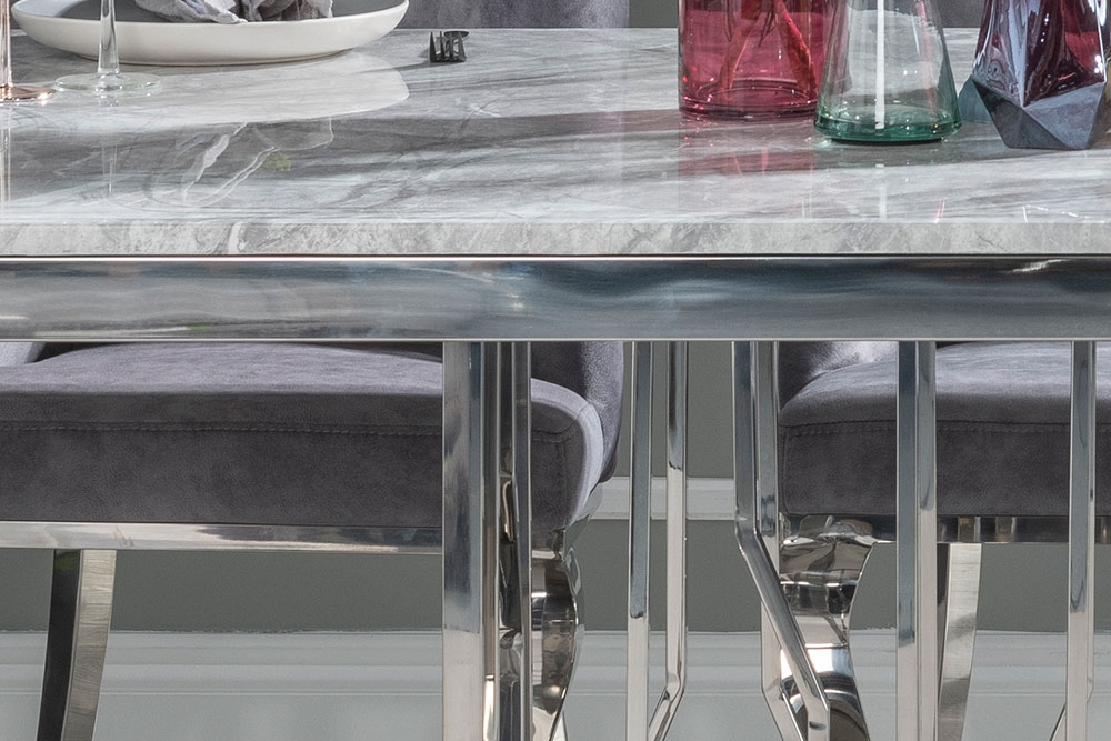 Product photograph of Vortex Marble Dining Table Grey 220cm Seats 8 To 10 Diners Rectangular Top With Steel Chrome Base from Choice Furniture Superstore.