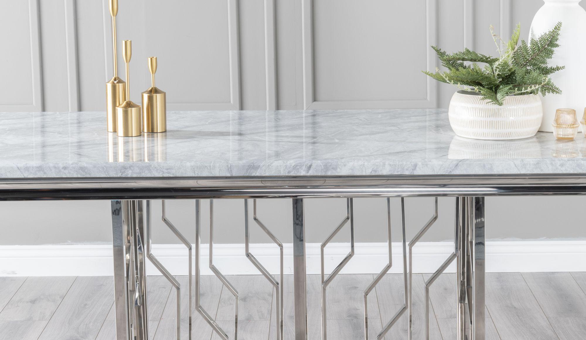 Product photograph of Vortex 220cm Grey Marble And Chrome Dining Table from Choice Furniture Superstore.