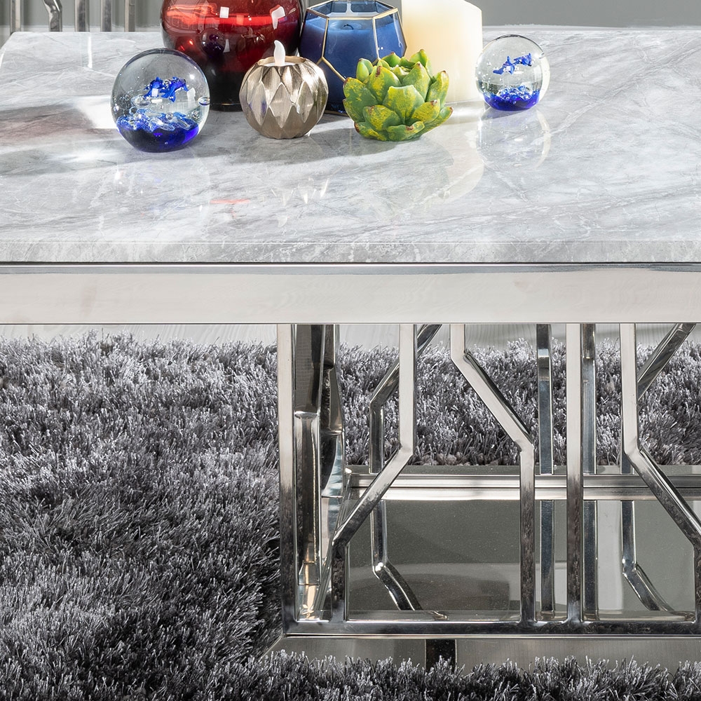 Product photograph of Vortex Marble Coffee Table Grey Rectangular Top With Steel Chrome Base from Choice Furniture Superstore.