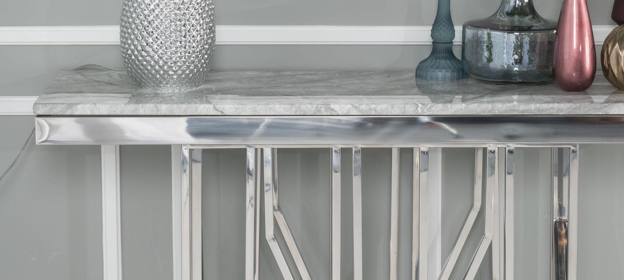 Product photograph of Vortex Grey Marble And Chrome Console Table from Choice Furniture Superstore.