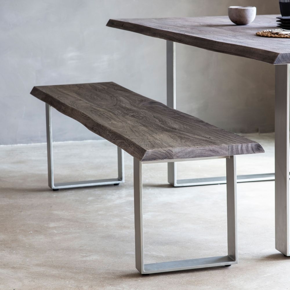 Product photograph of Huntington Grey Acacia Wood And Metal Dining Bench from Choice Furniture Superstore.