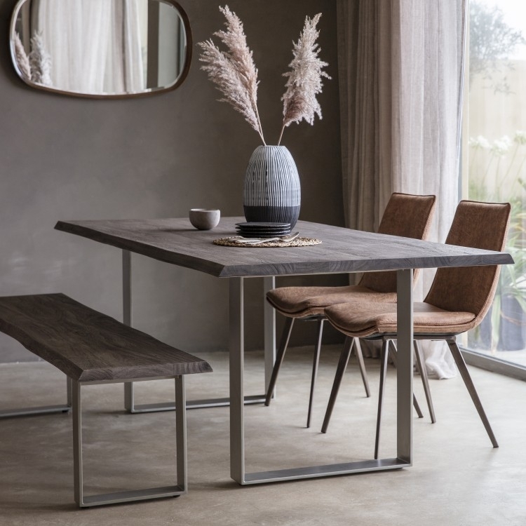 Product photograph of Pembroke Grey Acacia Wood And Metal Dining Bench from Choice Furniture Superstore.