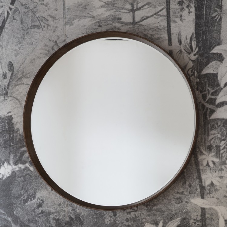 Product photograph of Keaton Walnut Round Mirror - 100cm X 100cm from Choice Furniture Superstore.