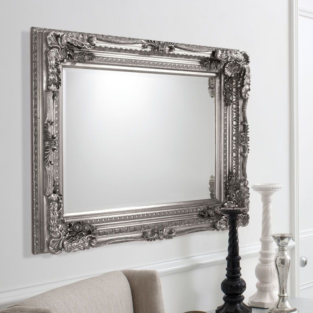 Product photograph of Carved Louis Silver Rectangular Mirror - 89 5cm X 120cm from Choice Furniture Superstore.