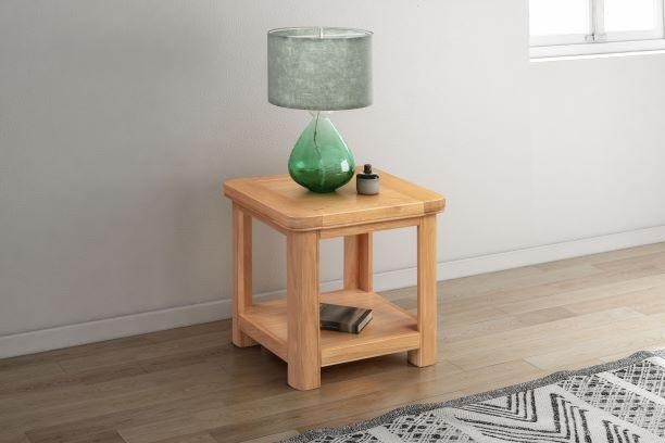 Product photograph of Clarion Oak Square Lamp Table from Choice Furniture Superstore.