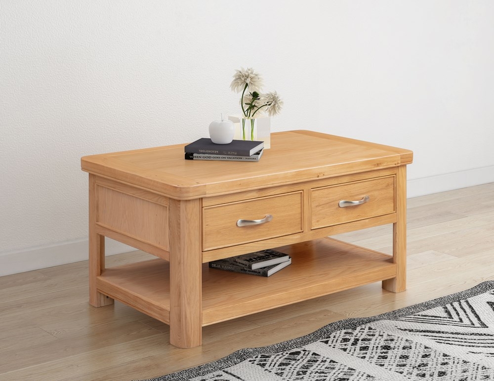 Product photograph of Clarion Oak Storage Coffee Table from Choice Furniture Superstore.