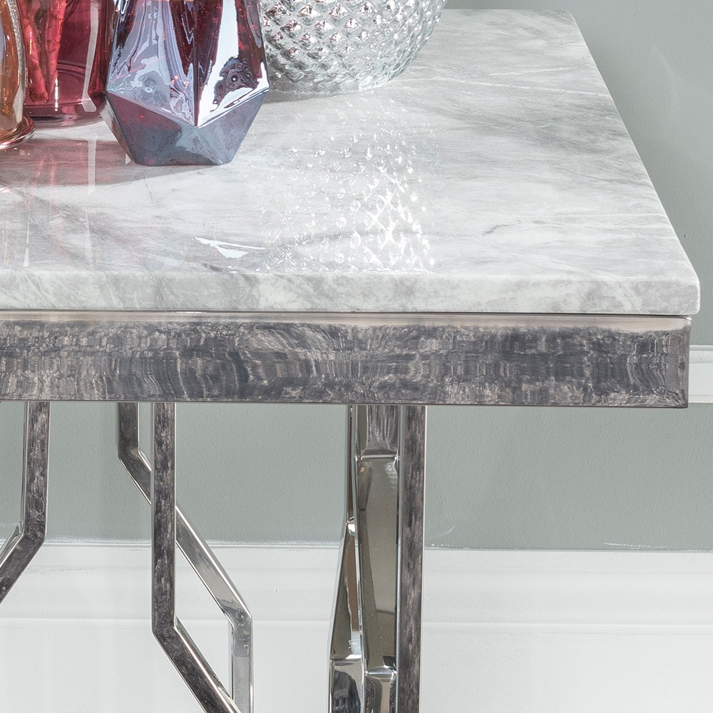 Product photograph of Vortex Marble Side Table Grey Rectangular Top With Steel Chrome Base from Choice Furniture Superstore.