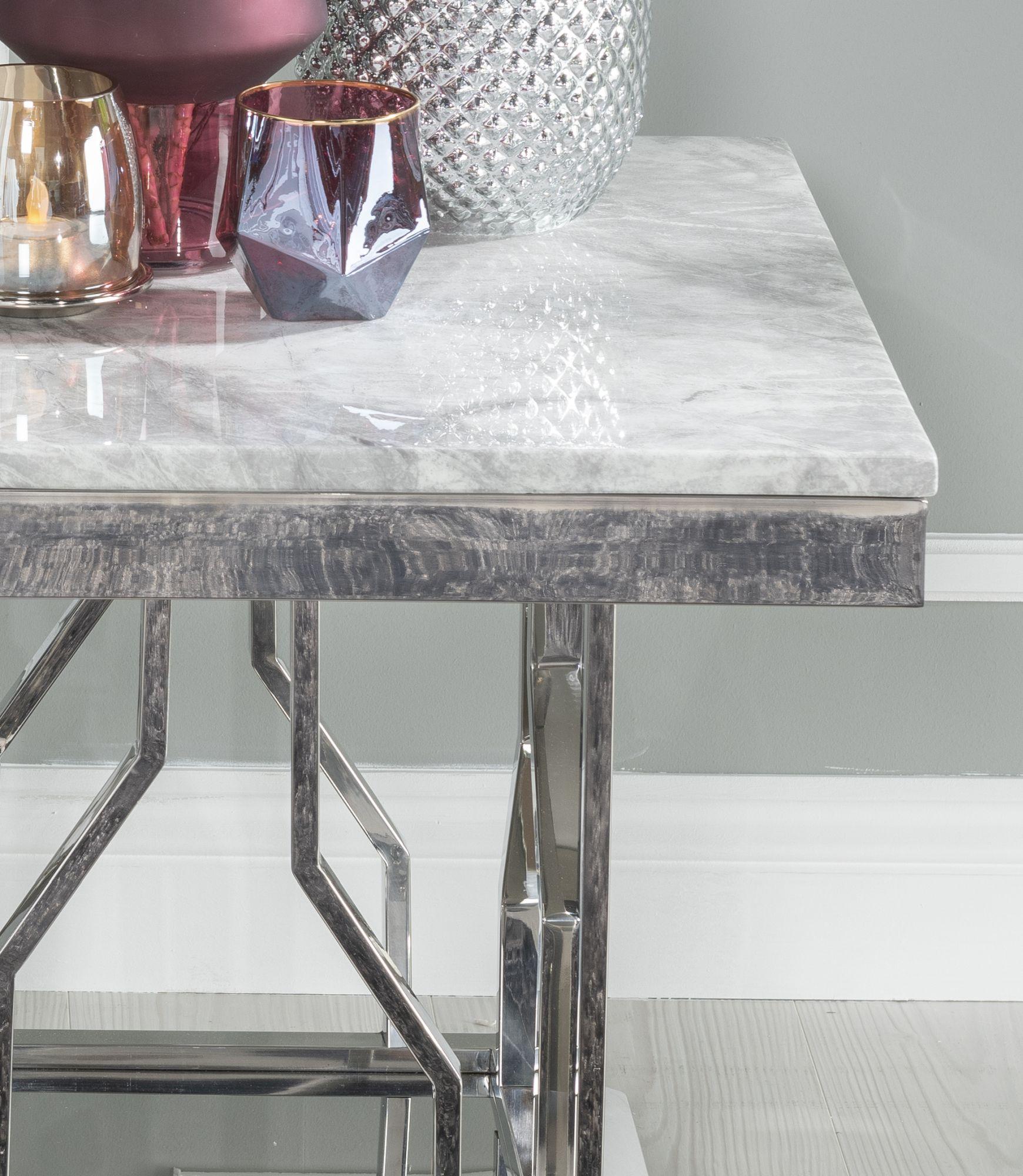 Product photograph of Vortex Grey Marble And Chrome Side Table from Choice Furniture Superstore.