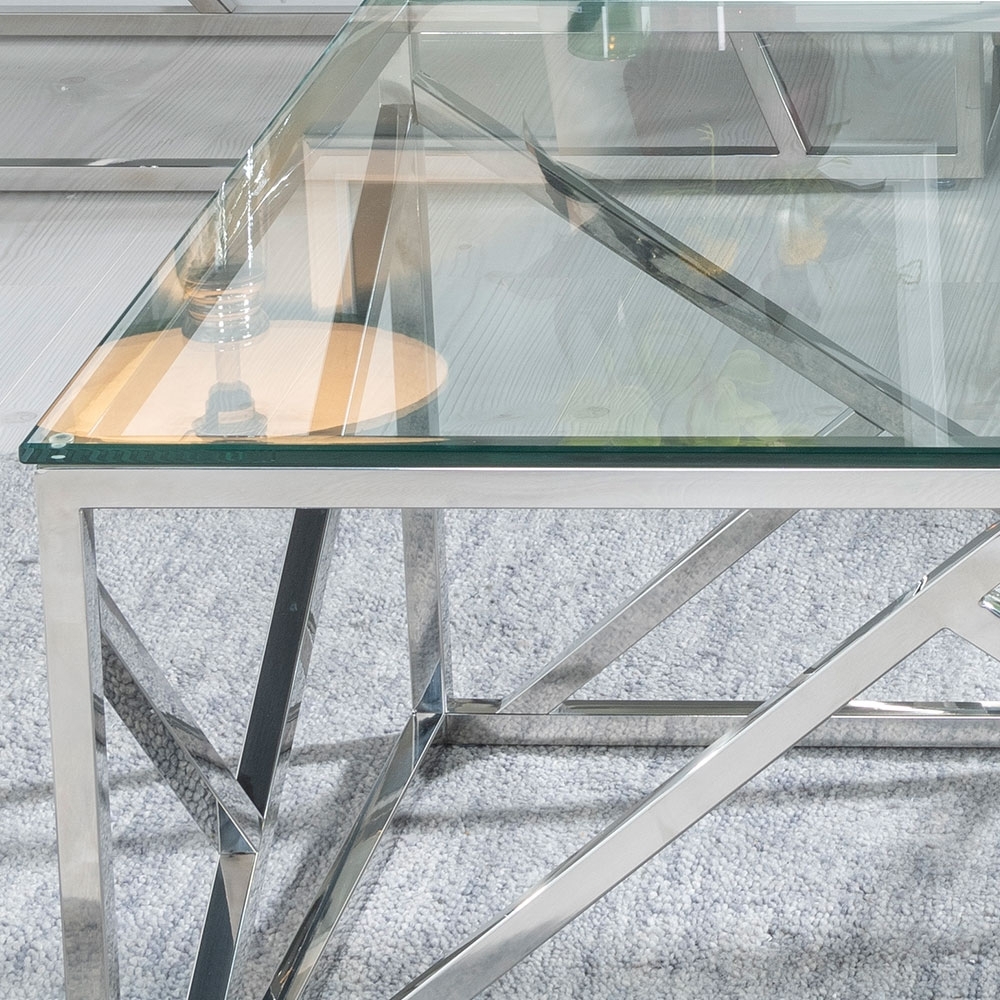 Product photograph of Clearance - Urban Deco Maze Glass And Chrome Coffee Table from Choice Furniture Superstore.