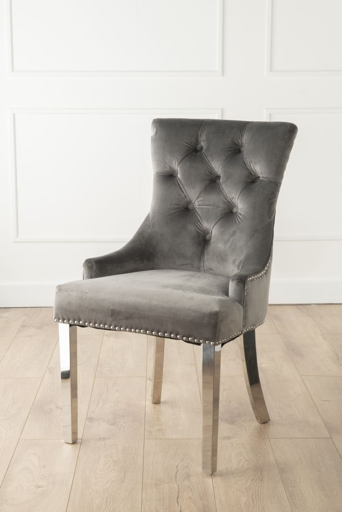 Vortex Marble Dining Table Set, Rectangular Grey Top and Steel Chrome