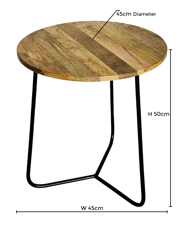 Product photograph of Hampi Round Side Table - Mango Wood And Iron from Choice Furniture Superstore.