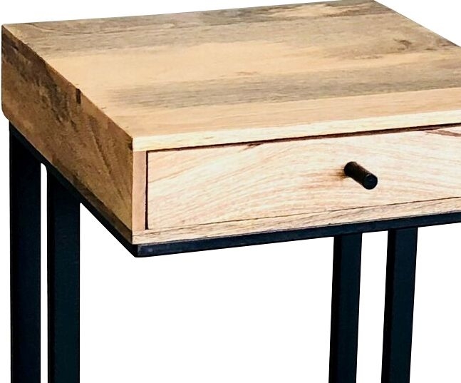 Product photograph of Hampi Mango Wood 1 Drawer Large C Shape Side Table from Choice Furniture Superstore.