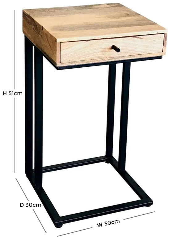 Product photograph of Hampi Mango Wood 1 Drawer Small C Shape Side Table from Choice Furniture Superstore.
