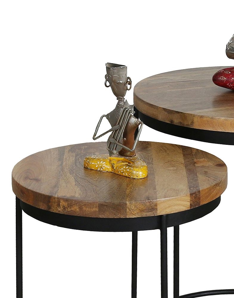 Product photograph of Hampi Round Nest Of 2 Table - Mango Wood And Iron from Choice Furniture Superstore.