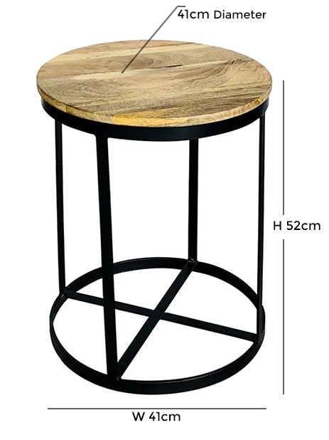 Product photograph of Hampi Small Round Stool - Mango Wood And Iron from Choice Furniture Superstore.