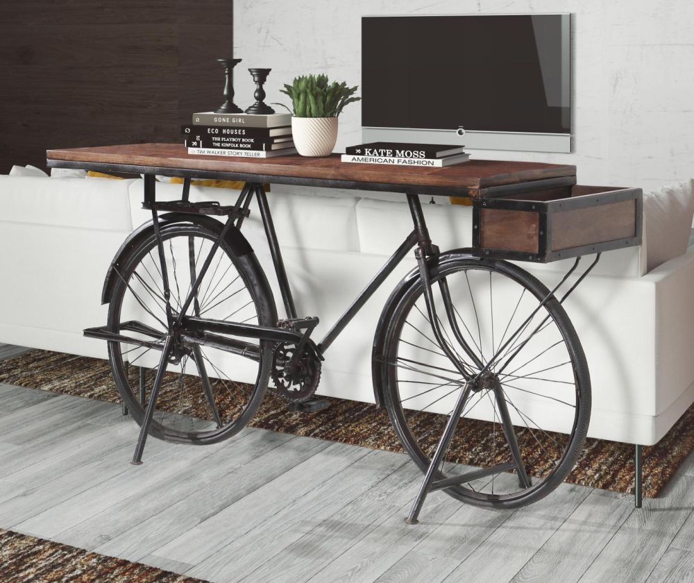Product photograph of Malpe Mango Wood And Iron Bicycle Table - Black from Choice Furniture Superstore.