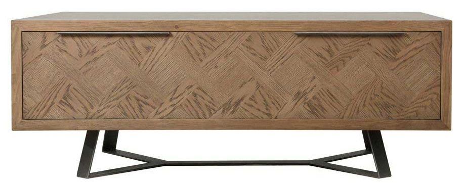Product photograph of Chevron Oak And Metal 1 Drawer Coffee Table from Choice Furniture Superstore.
