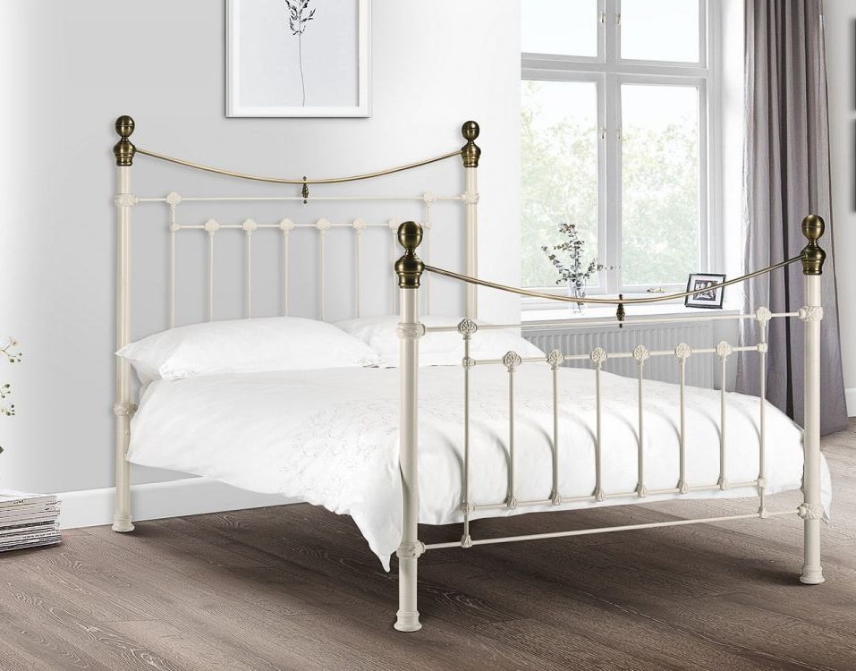 Product photograph of Victoria Stone White Metal Bed - Comes In Double And King Size Options from Choice Furniture Superstore.