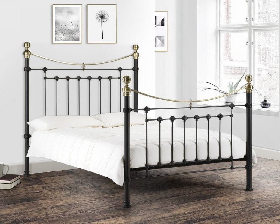 Product photograph of Victoria Satin Black Metal Bed - Comes In Double And King Size Options from Choice Furniture Superstore.