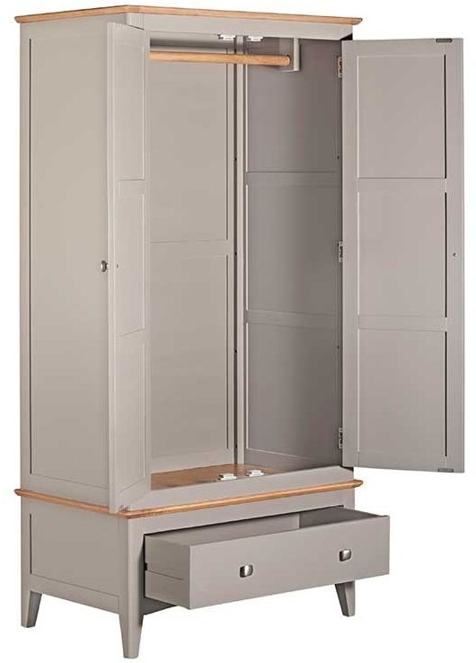 Product photograph of Lowell Grey And Oak Double Wardrobe 2 Doors With 1 Bottom Storage Drawer from Choice Furniture Superstore.