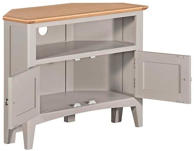 Product photograph of Lowell Grey And Oak Corner Tv Unit 80cm W With Storage For Television Upto 32in Plasma from Choice Furniture Superstore.