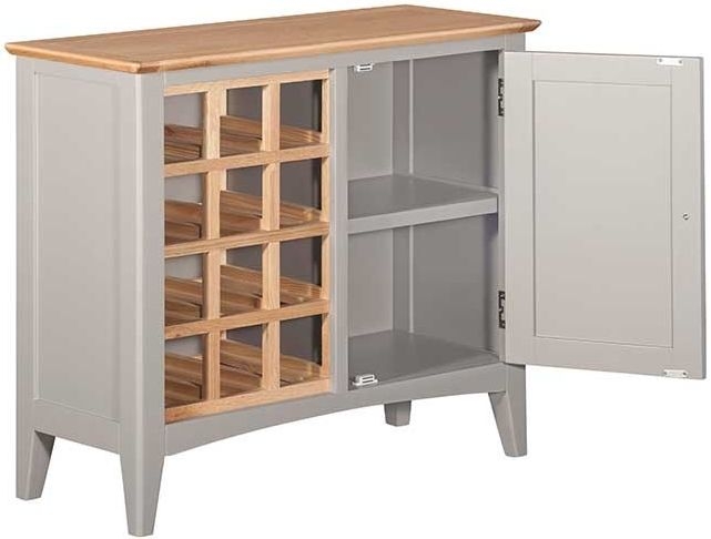 Product photograph of Lowell Grey And Oak Wine Rack Small Sideboard from Choice Furniture Superstore.