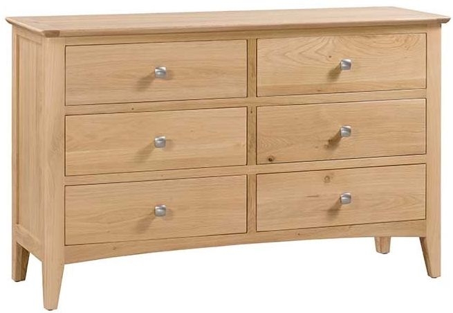 Product photograph of Lowell Natural Oak Wide Chest 6 Drawers from Choice Furniture Superstore.