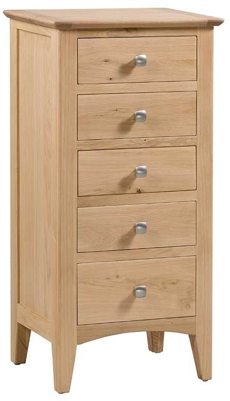 Product photograph of Lowell Natural Oak Narrow Chest 5 Drawers Tallboy from Choice Furniture Superstore.