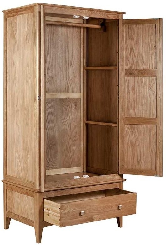 Product photograph of Lowell Natural Oak Double Wardrobe 2 Doors With 1 Bottom Storage Drawer from Choice Furniture Superstore.