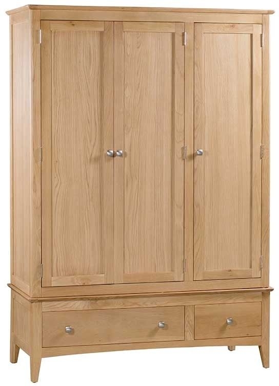 Product photograph of Lowell Natural Oak Triple Wardrobe 3 Doors With 2 Bottom Storage Drawers from Choice Furniture Superstore.